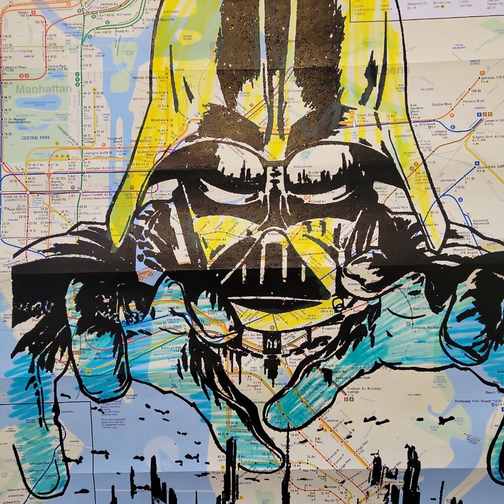 Star Wars Darth Vader Unique Handpainted Acrylic Art painting on NYC Subway Map - Picture 6 of 8